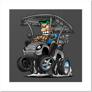 Funny Golf Cart Hotrod Golf Car Popping a Wheelie Cartoon Posters and Art